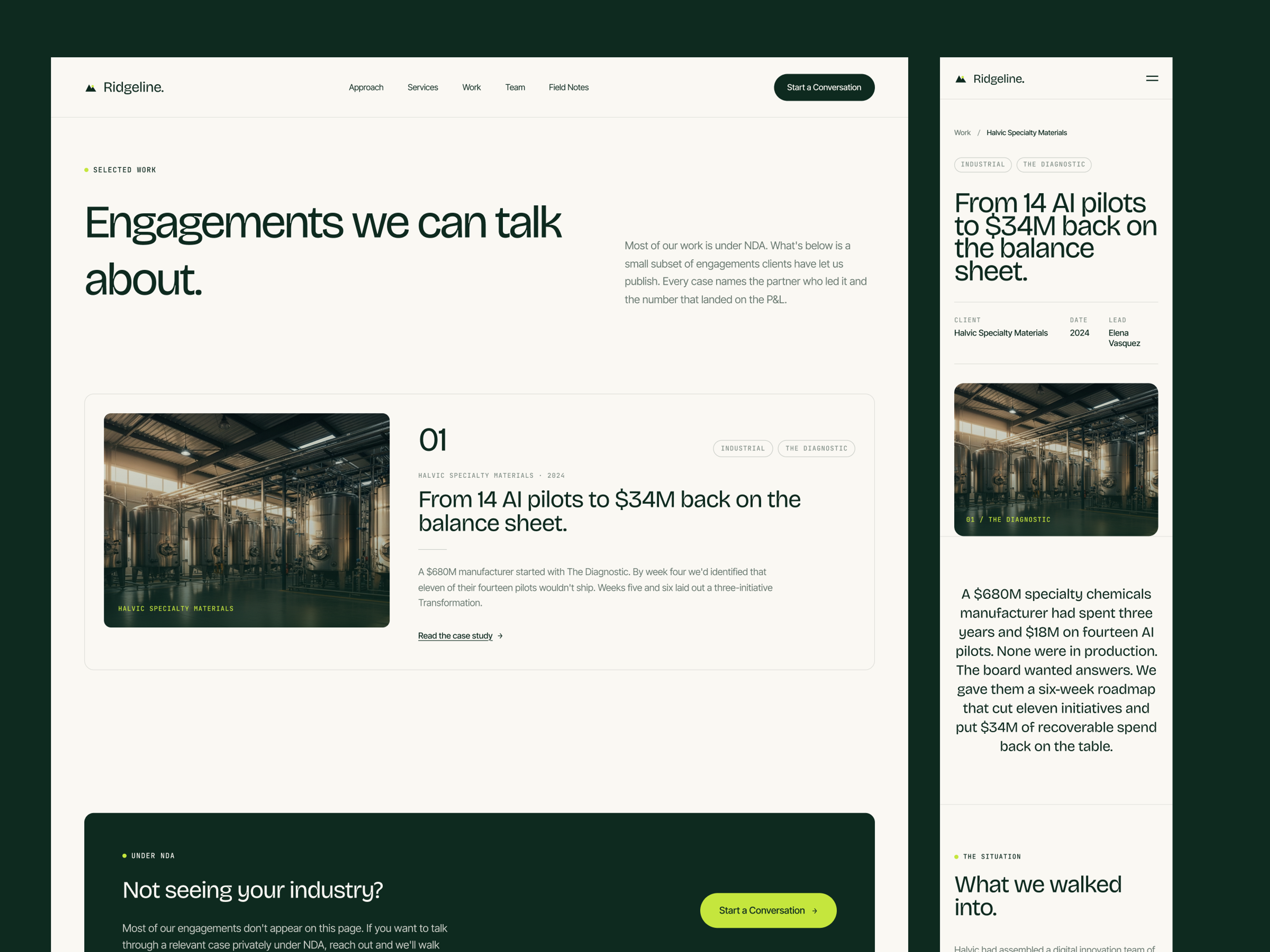 Ridgeline work and case study pages