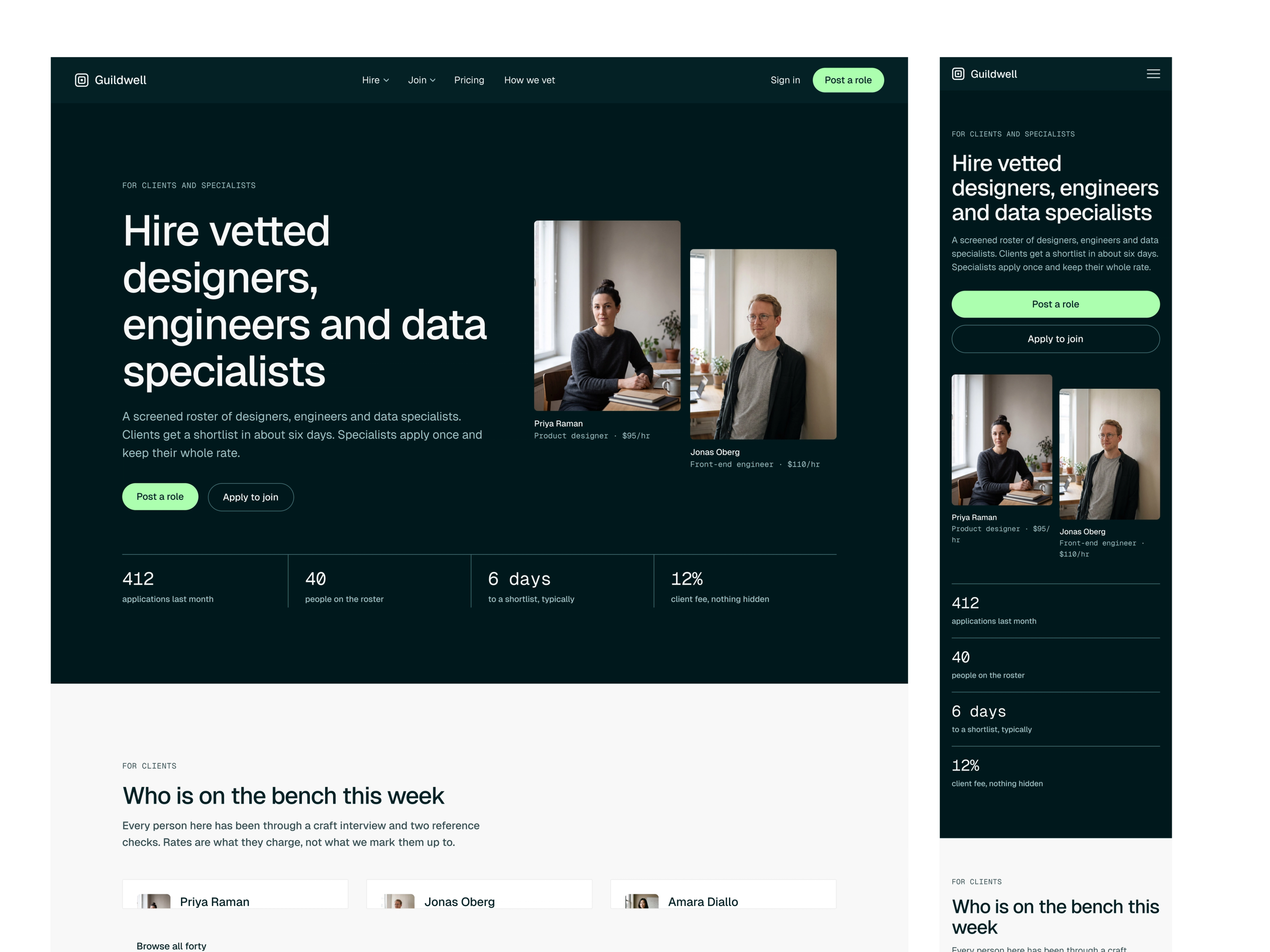 The Guildwell homepage at desktop and mobile