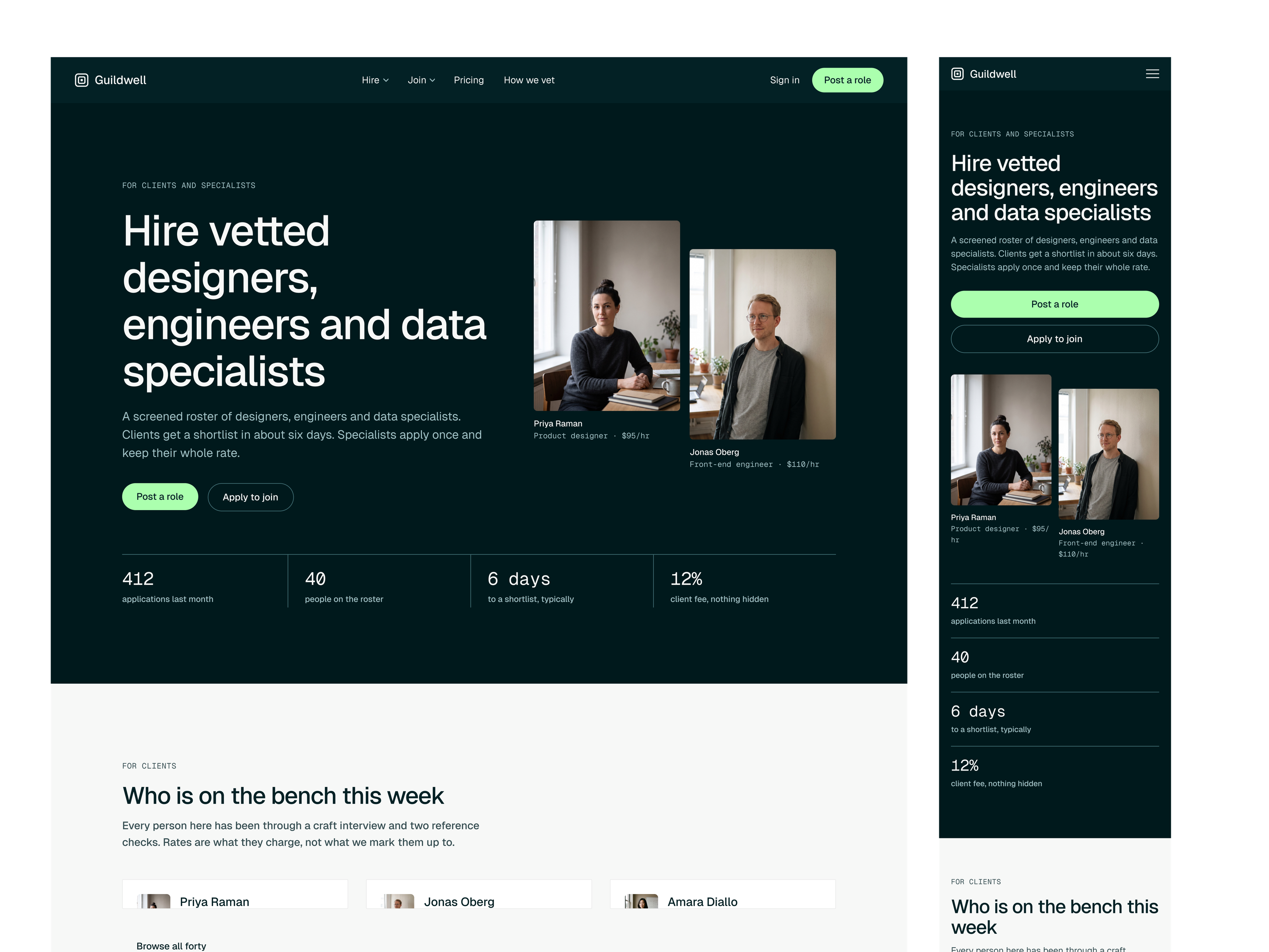 The Guildwell homepage at desktop and mobile