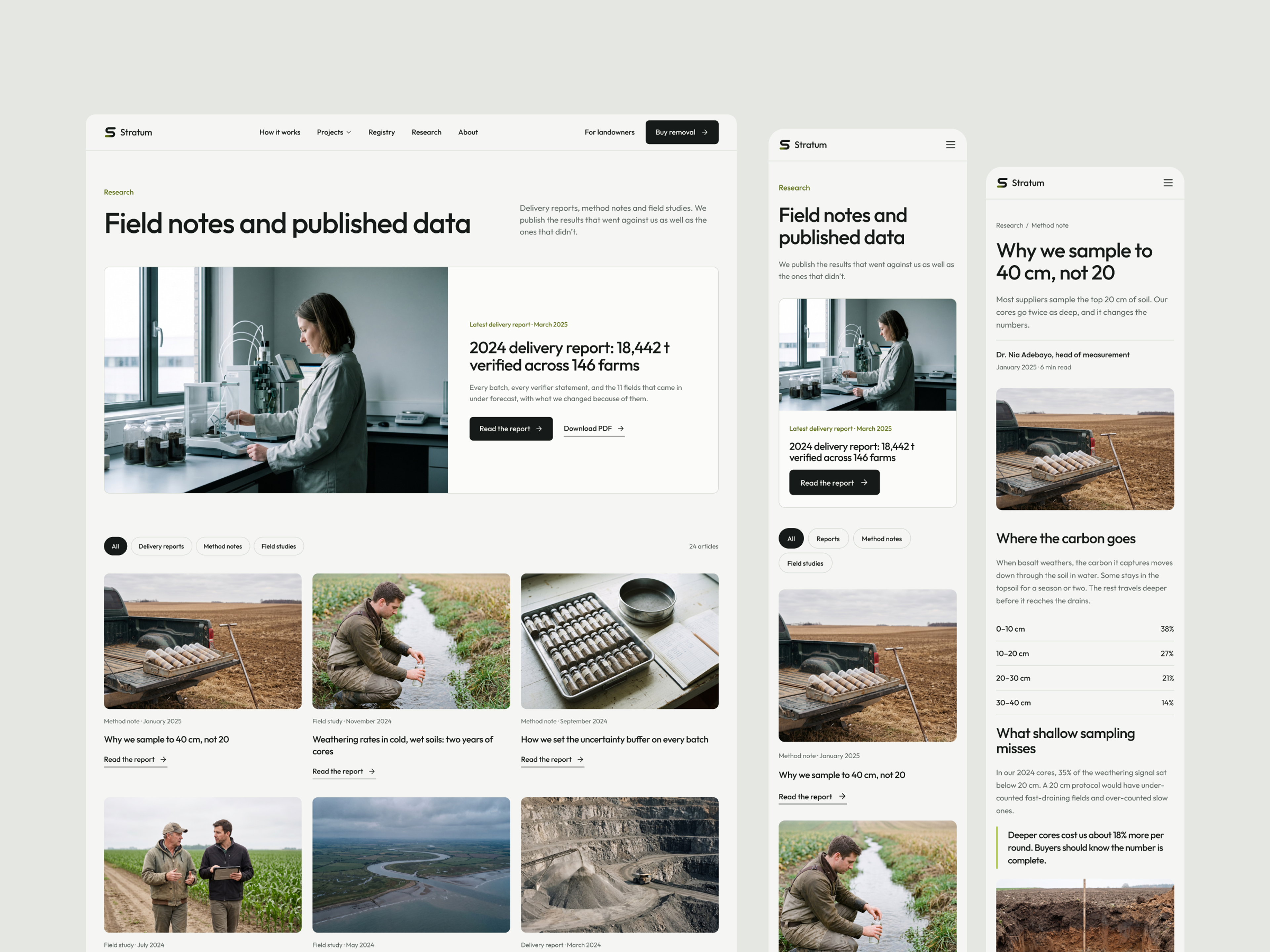 Stratum research hub and article pages