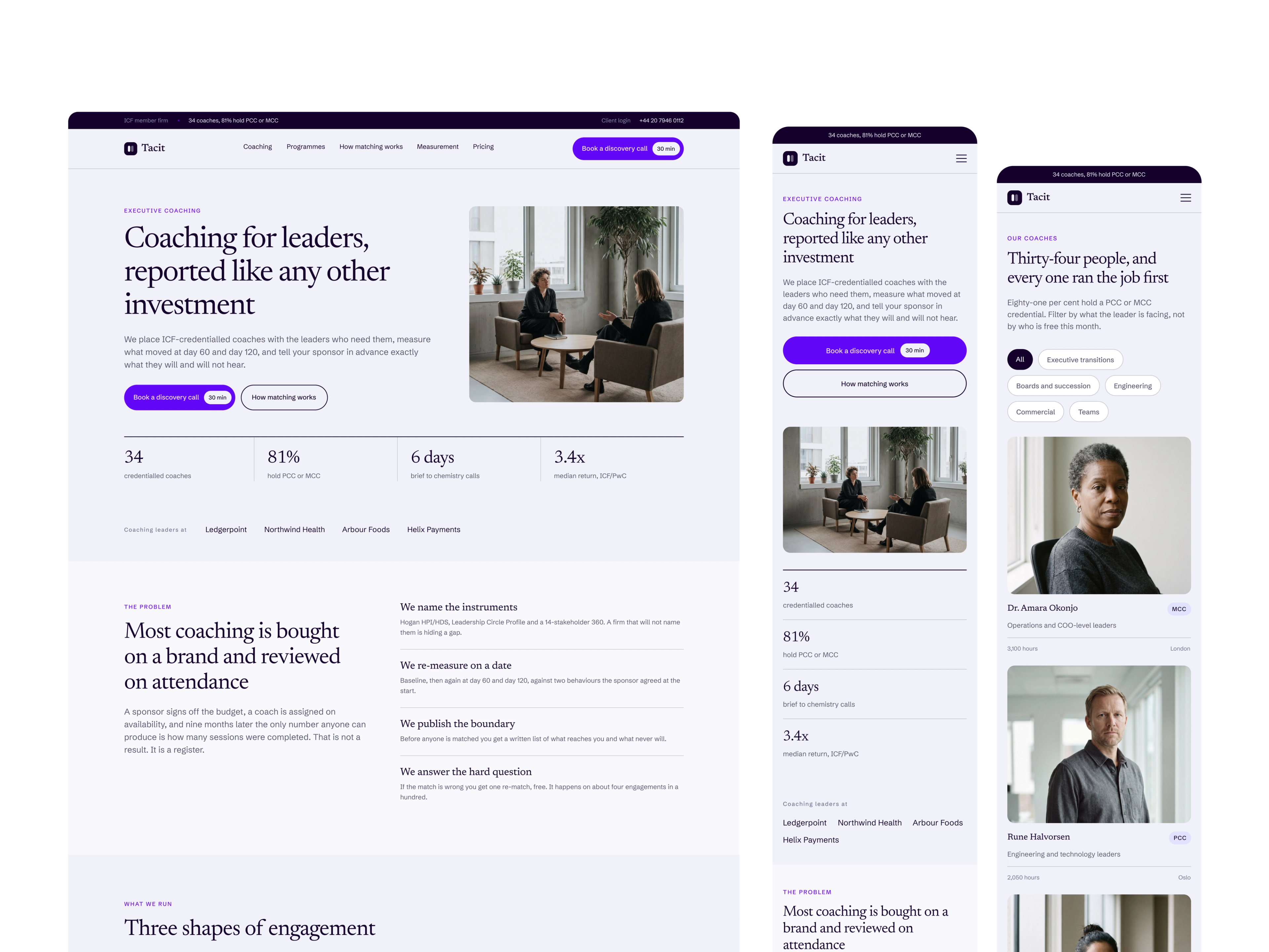 The Tacit homepage at desktop and mobile