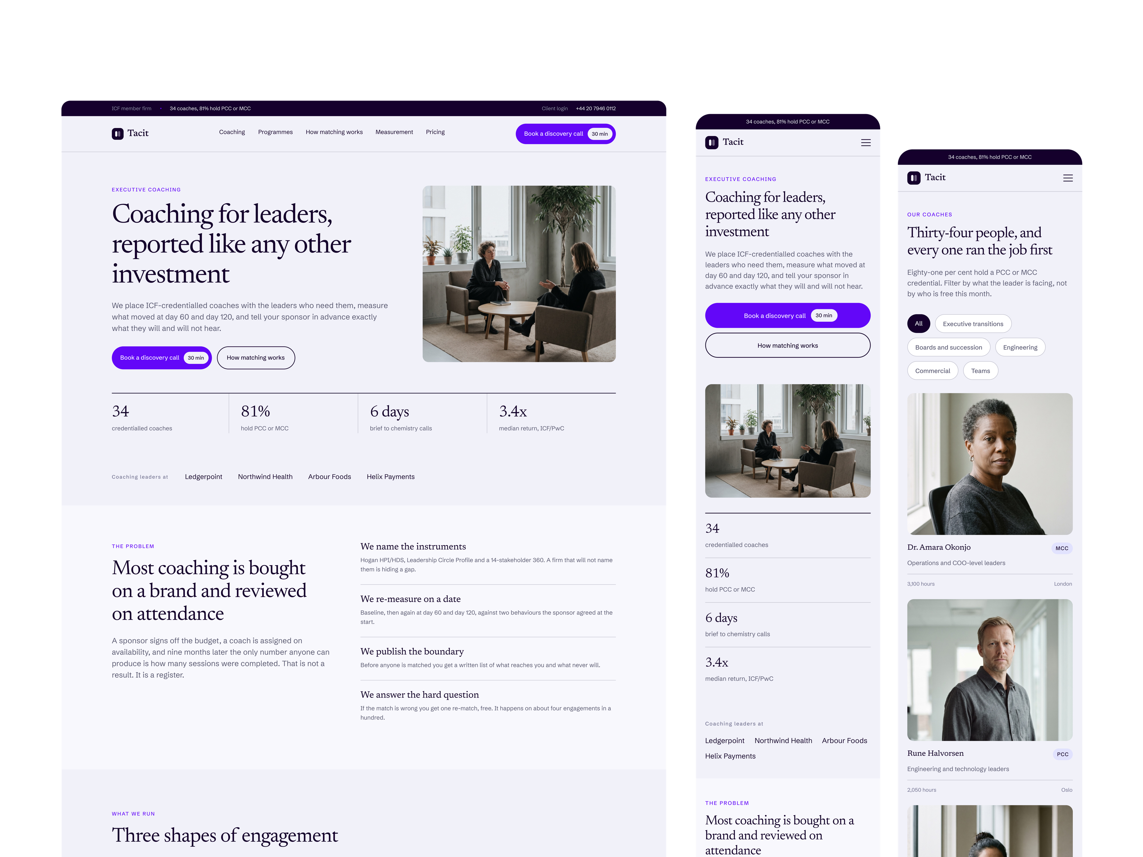 The Tacit homepage at desktop and mobile