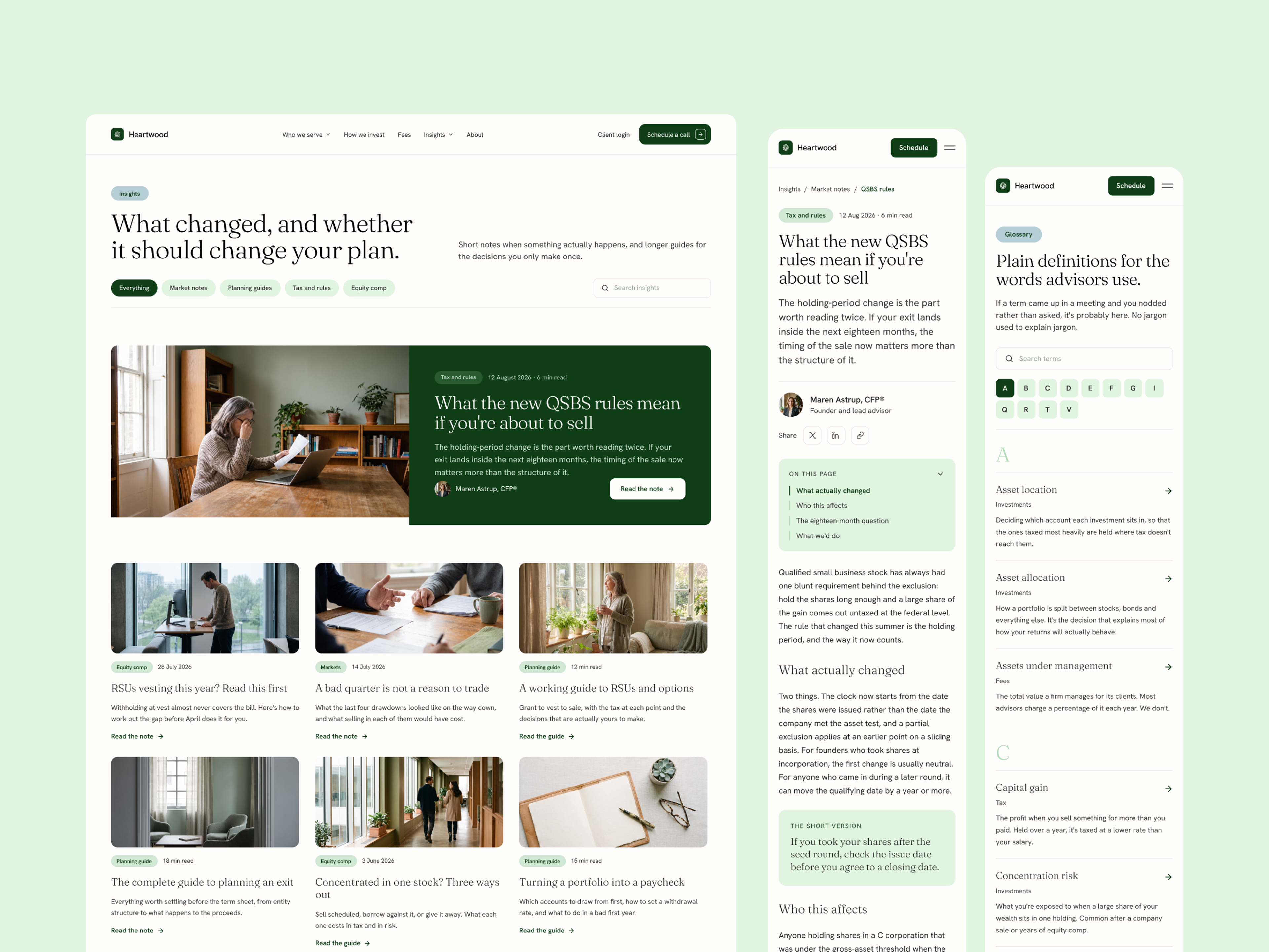Heartwood Insights and Glossary pages
