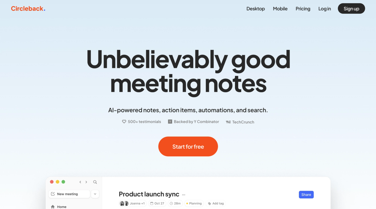 Circleback meeting notes with AI-powered action items, automations, and search