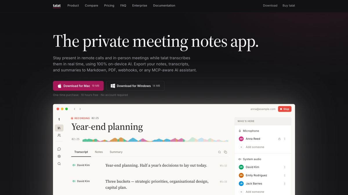Talat private meeting notes app for Mac