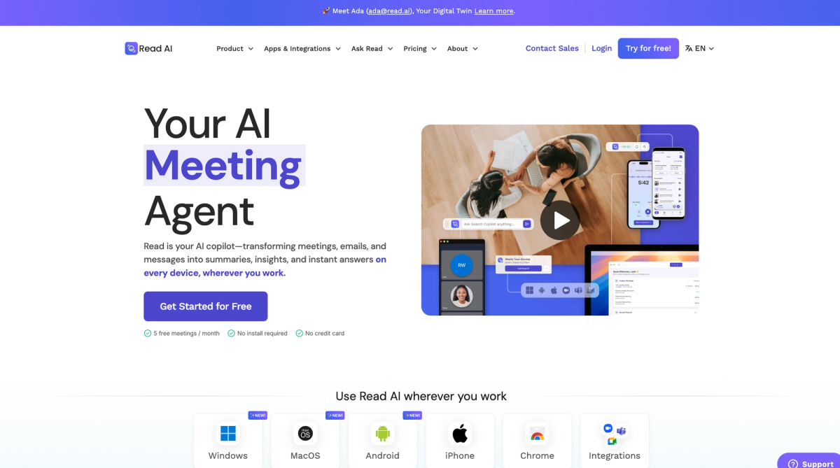 Read AI meeting agent with engagement analytics across desktop, web, and mobile
