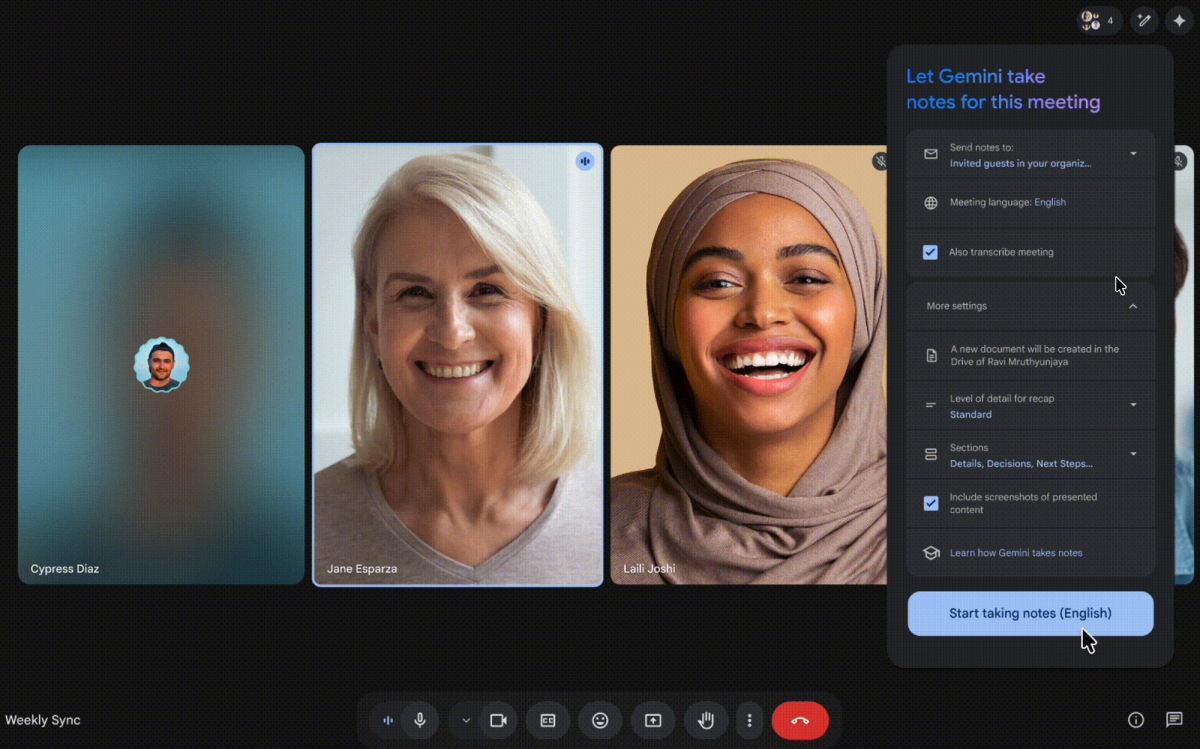 Google Gemini "Take notes for me"