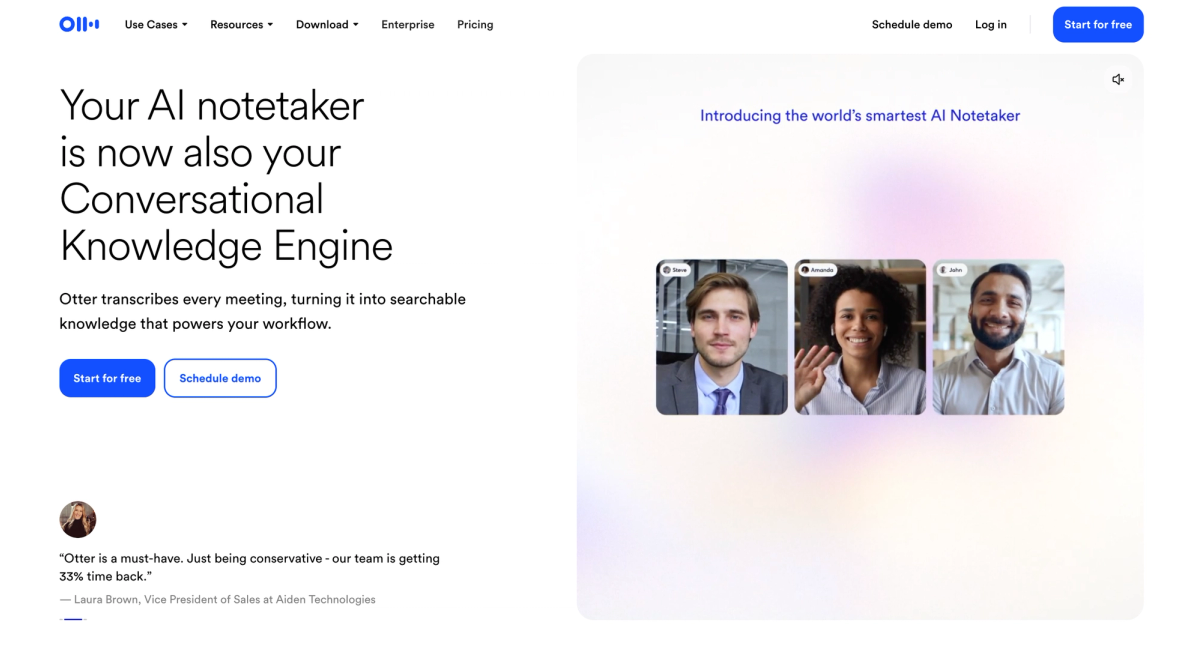 Otter AI notetaker and conversational knowledge engine homepage