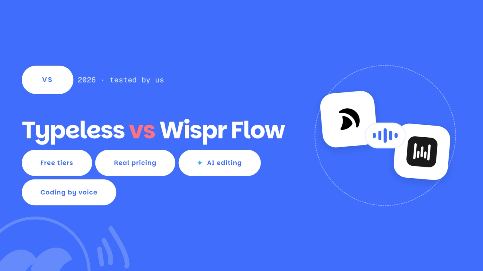 Typeless vs Wispr Flow 2026 comparison cover: both app logos with the Mumble voice pill between them
