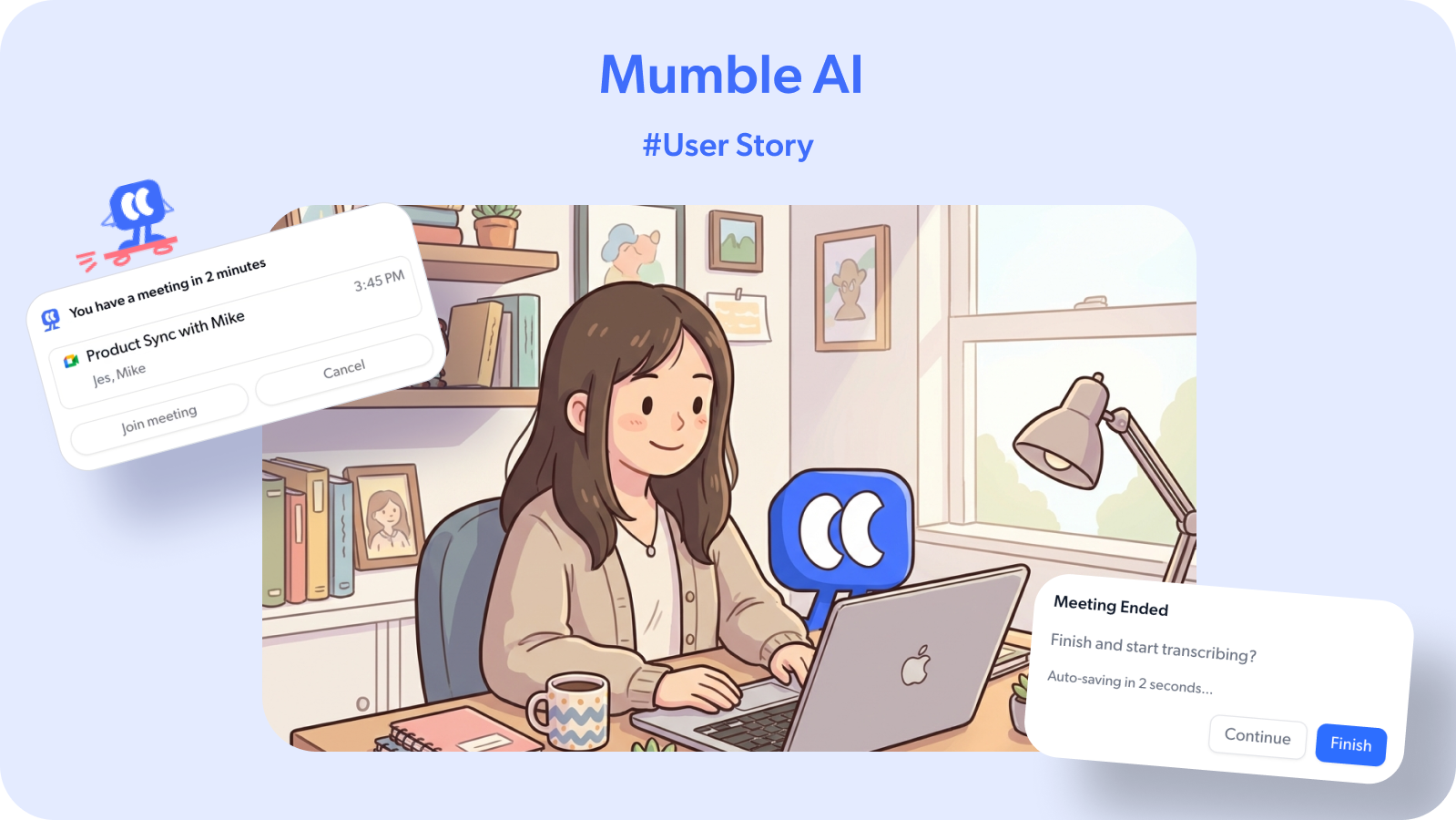 An HR professional running back-to-back interviews with Mumble AI auto-recording in the background