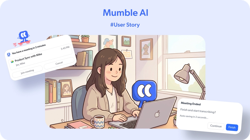 An HR professional running back-to-back interviews with Mumble AI auto-recording in the background