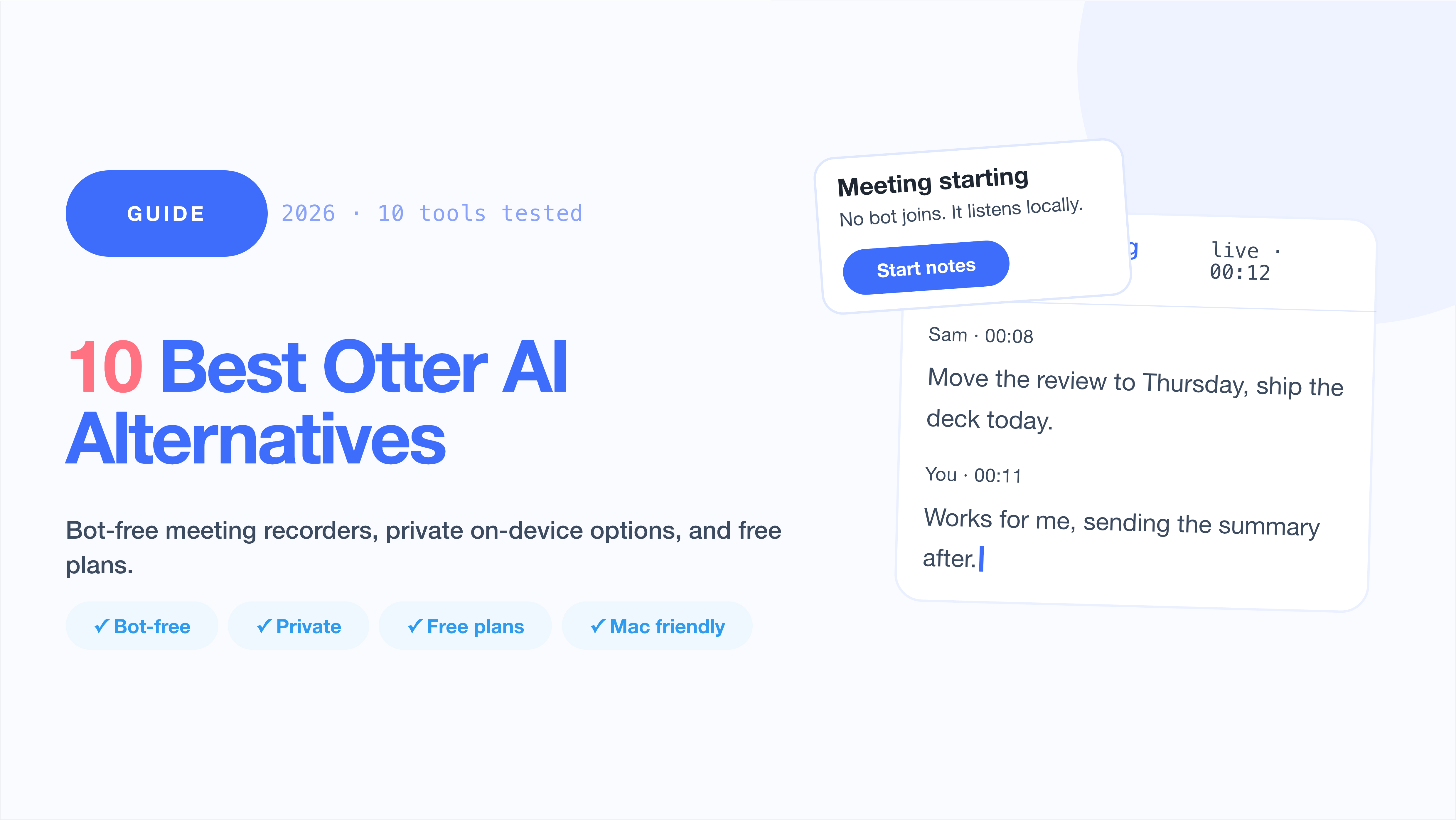 10 Best Otter AI Alternatives: a meeting-starting reminder and a live transcript window, no bot joining.