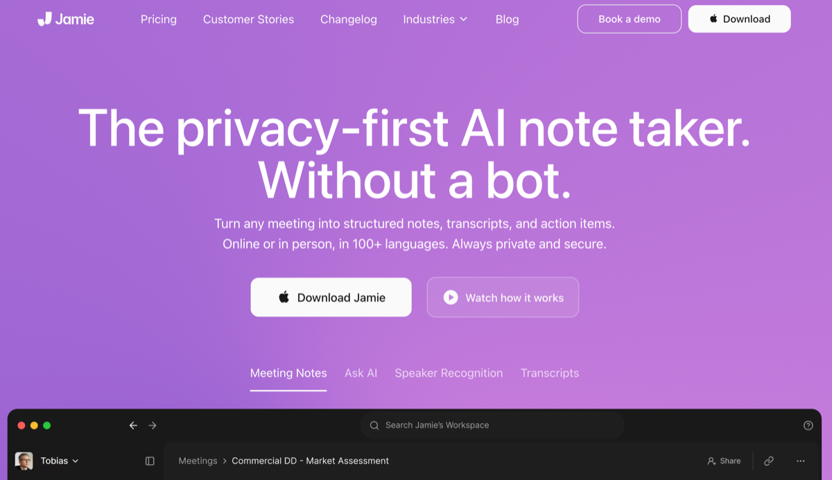 Jamie GDPR-oriented bot-free meeting assistant