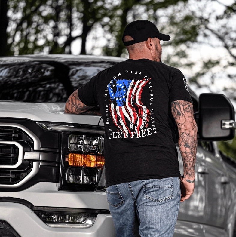 Patriot wearing the Dangerous Freedom Patriotic T-Shirt