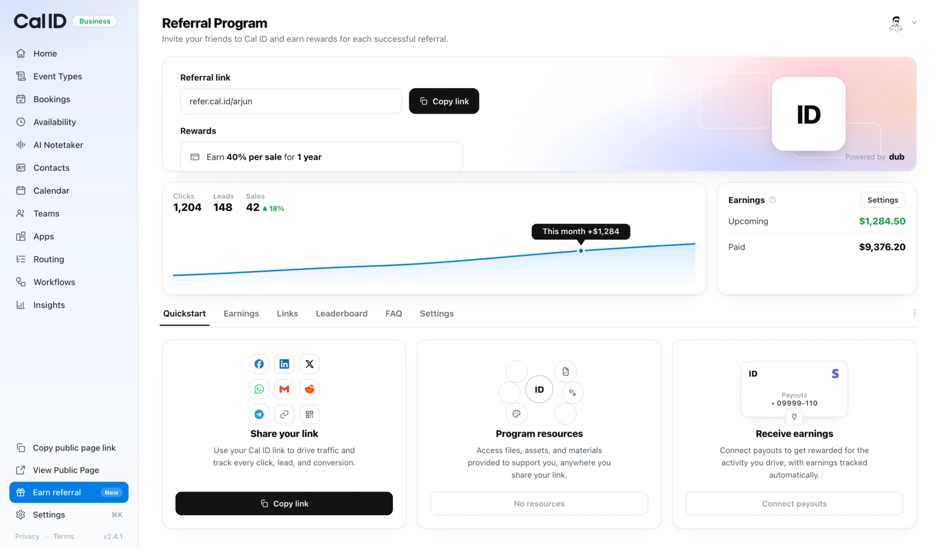 Cal ID affiliate dashboard