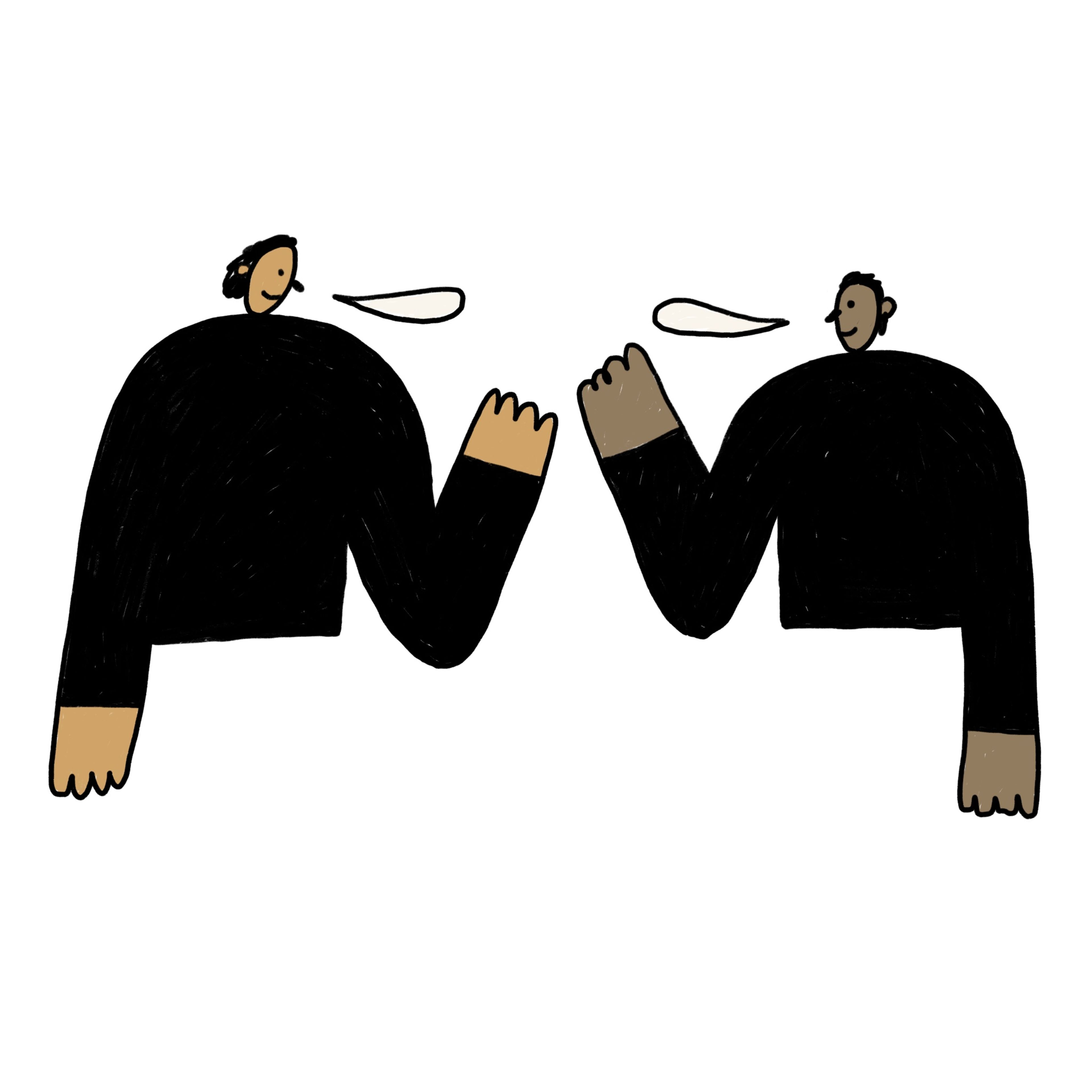 Illustration of two figures speaking to each other.