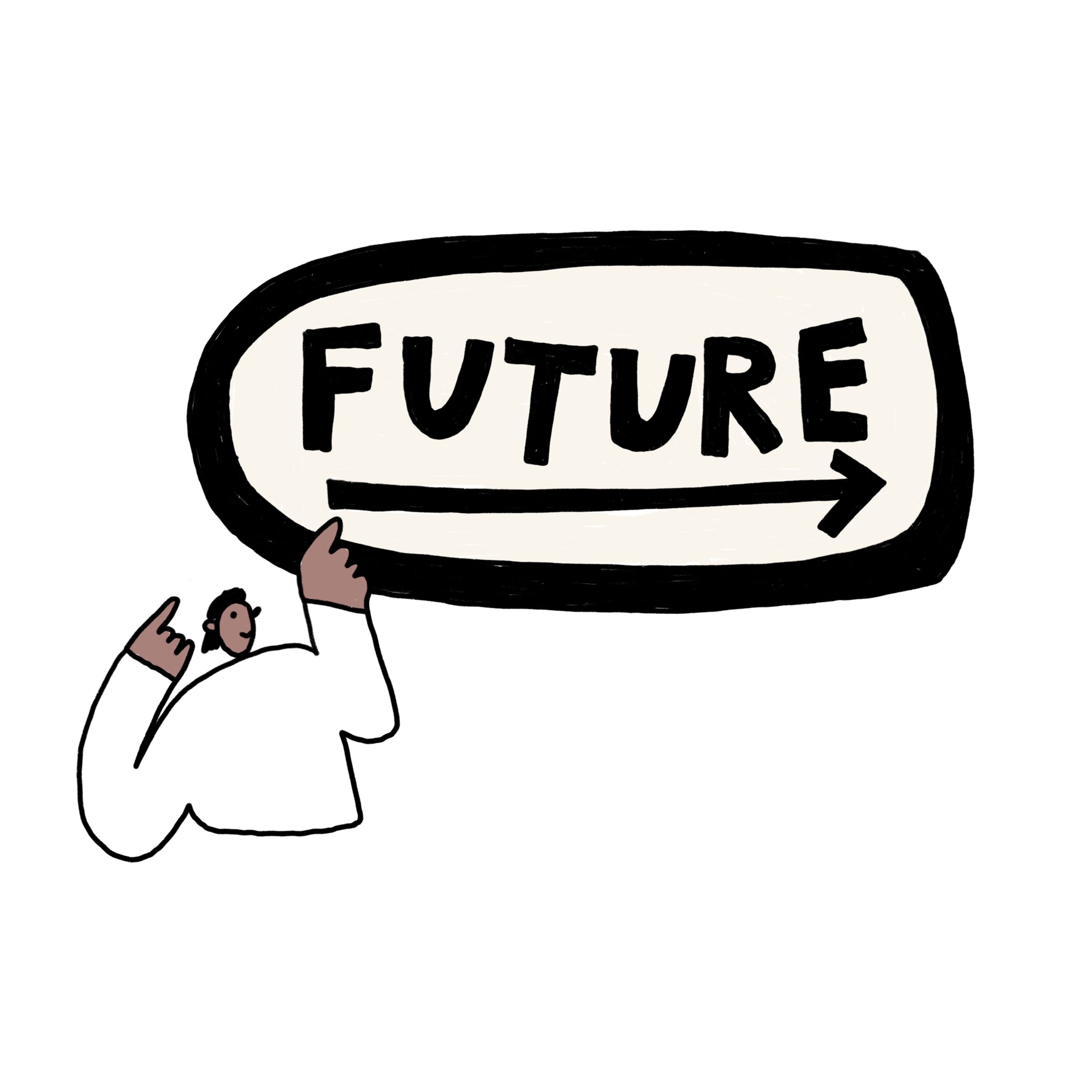 Illustration of a person pointing to the future