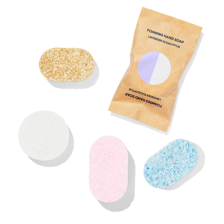 Cleaning tablets: Multi-Surface, Glass + Mirror, Bathroom, Foaming Hand Soap tablets