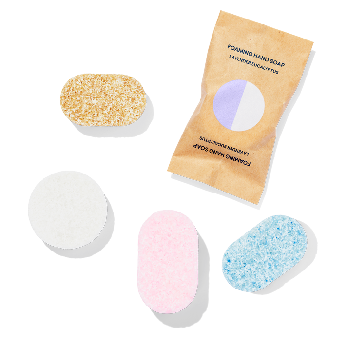 Cleaning tablets: Multi-Surface, Glass + Mirror, Bathroom, Foaming Hand Soap tablets