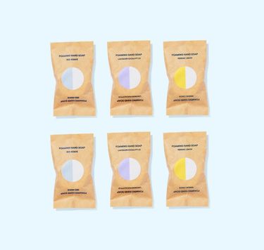 6 Foaming Hand Soap tablets in compostable wrappers