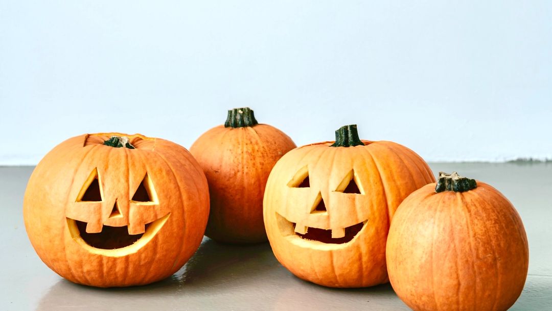 three halloween carved pumpkins