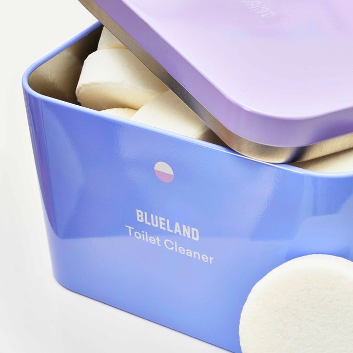 Blueland Toilet Bowl Cleaner open tin with tablets inside