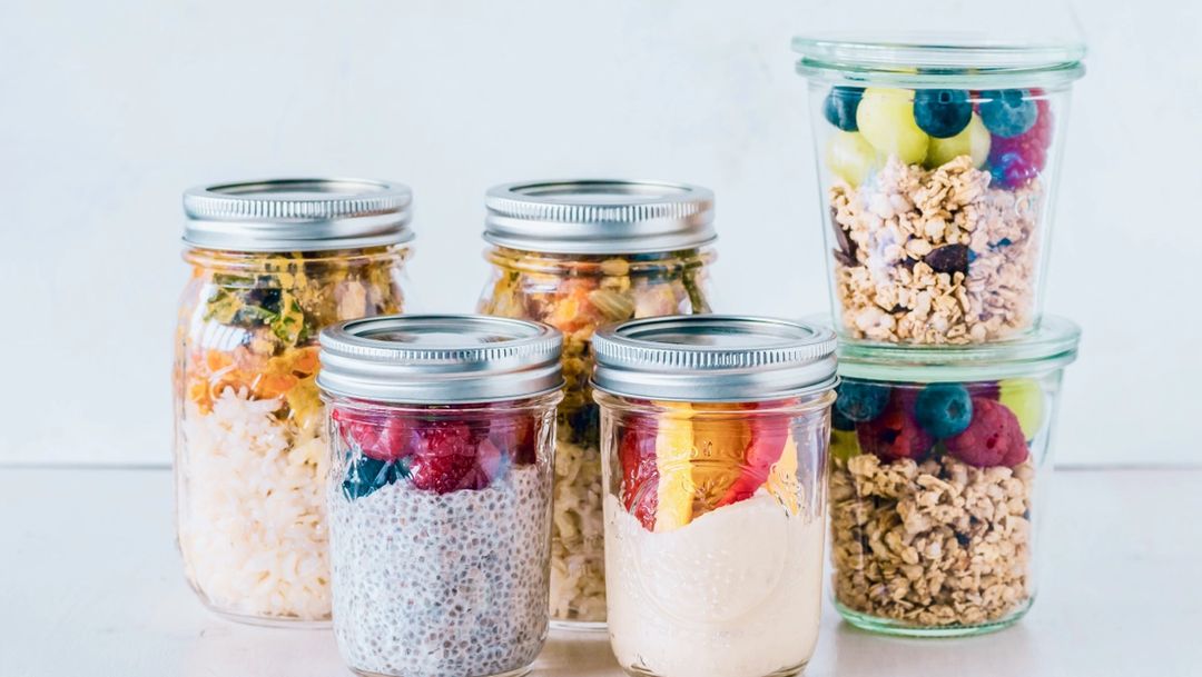 Glass jars with colorful food