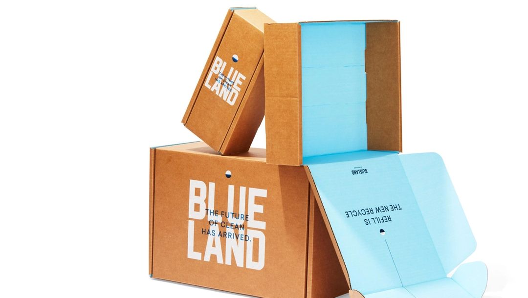 Blueland Shipping boxes on white background