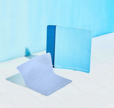 3 Cloud Cloths in navy, light blue, and periwinkle on white tile with blue background
