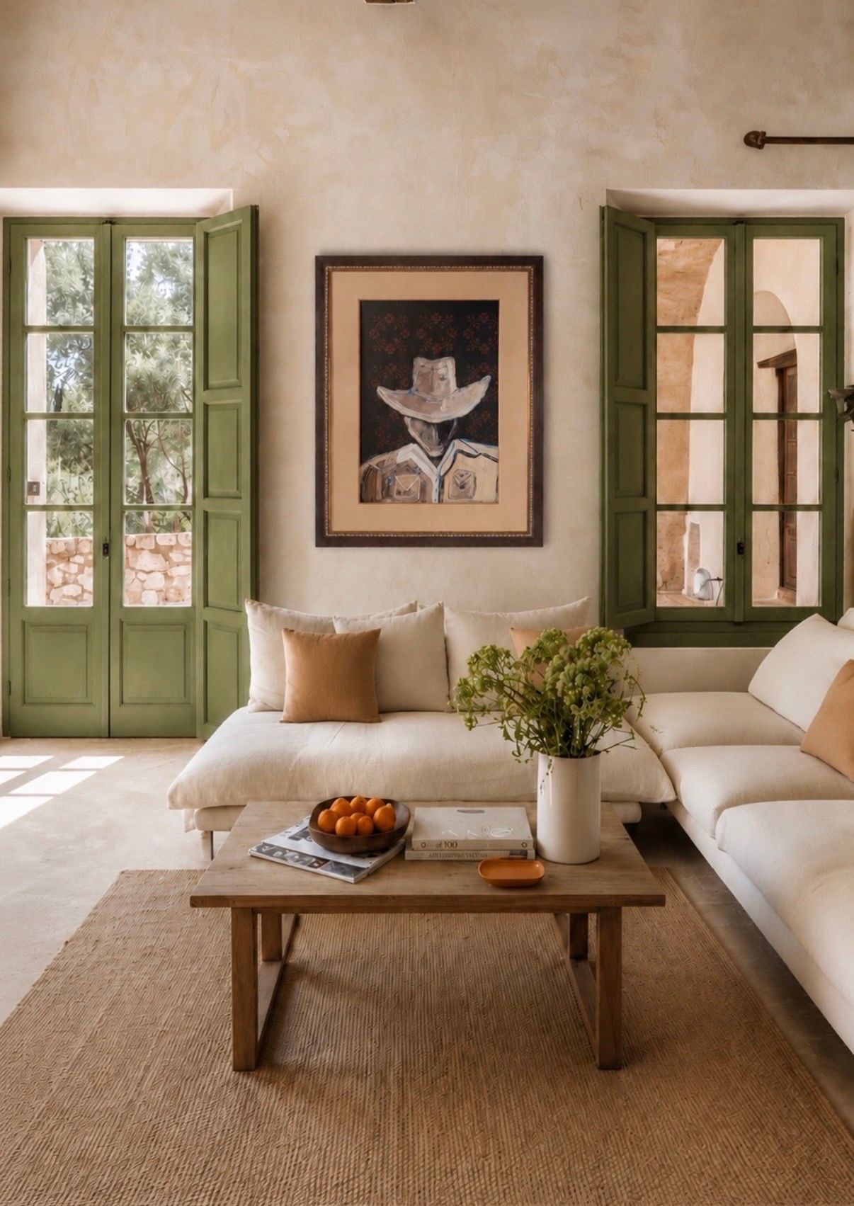 large cowboy abstract in creams and browns