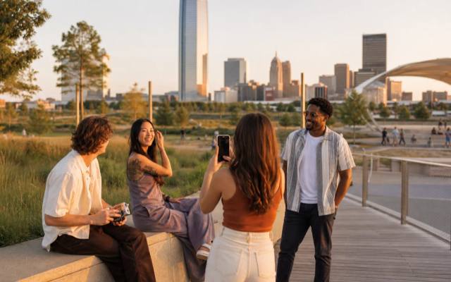 Oklahoma City, OK influencers creating content in Scissortail Park