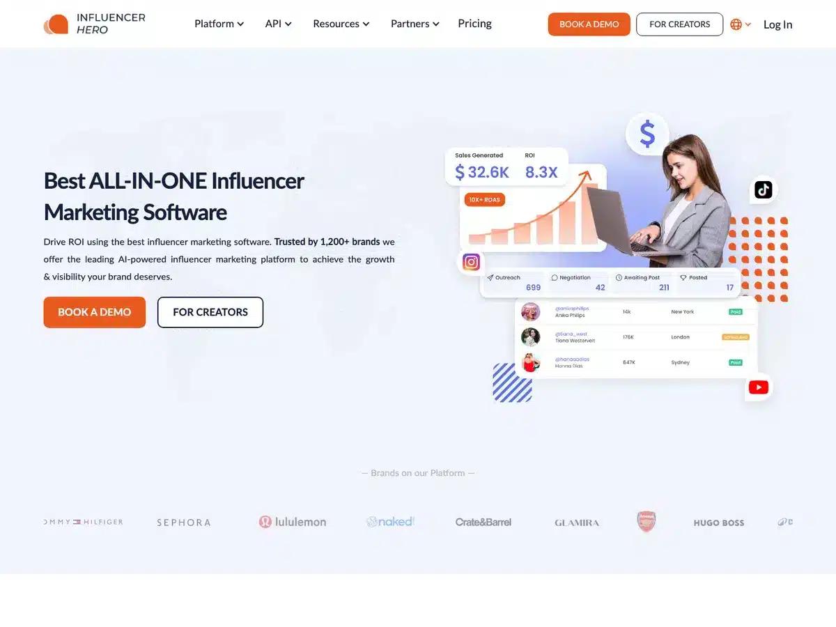 Influencer Hero homepage