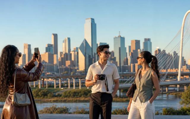 Dallas, TX influencers creating content with the city skyline