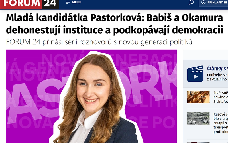 Mladá kandidátka Pastorková: Babiš a Okamura dehonestují instituce a podkopávají demokracii