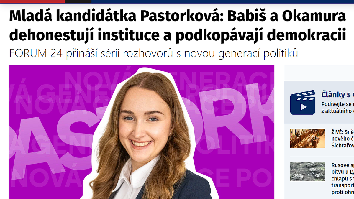 Mladá kandidátka Pastorková: Babiš a Okamura dehonestují instituce a podkopávají demokracii