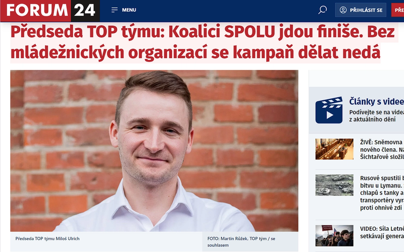 Předseda TOP týmu: Koalici SPOLU jdou finiše. Bez mládežnických organizací se kampaň dělat nedá