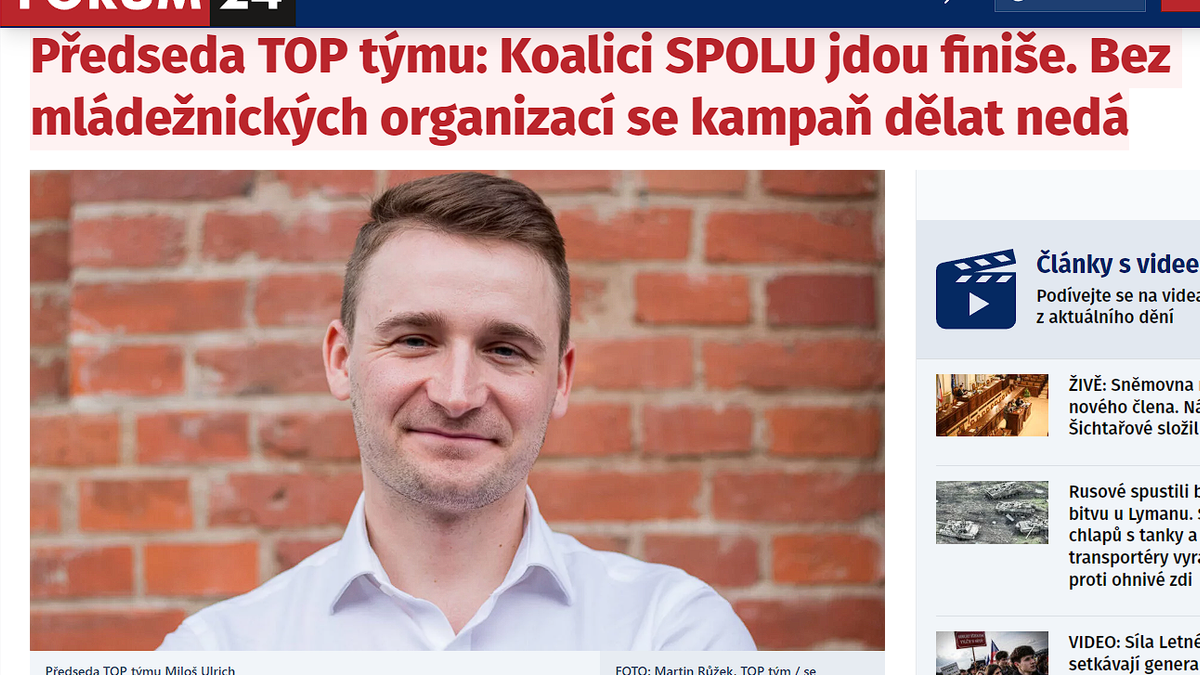 Předseda TOP týmu: Koalici SPOLU jdou finiše. Bez mládežnických organizací se kampaň dělat nedá