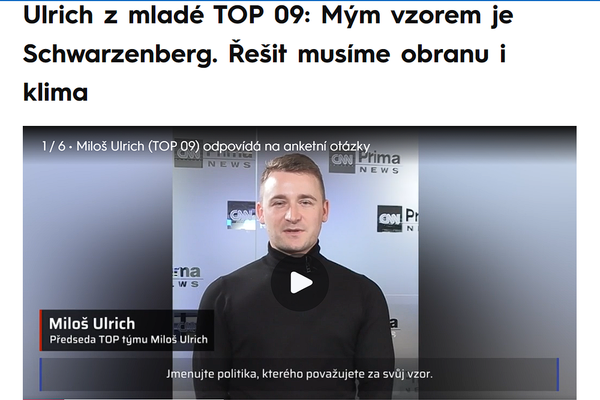 Ulrich z mladé TOP 09: Mým vzorem je Schwarzenberg. Řešit musíme obranu i klima