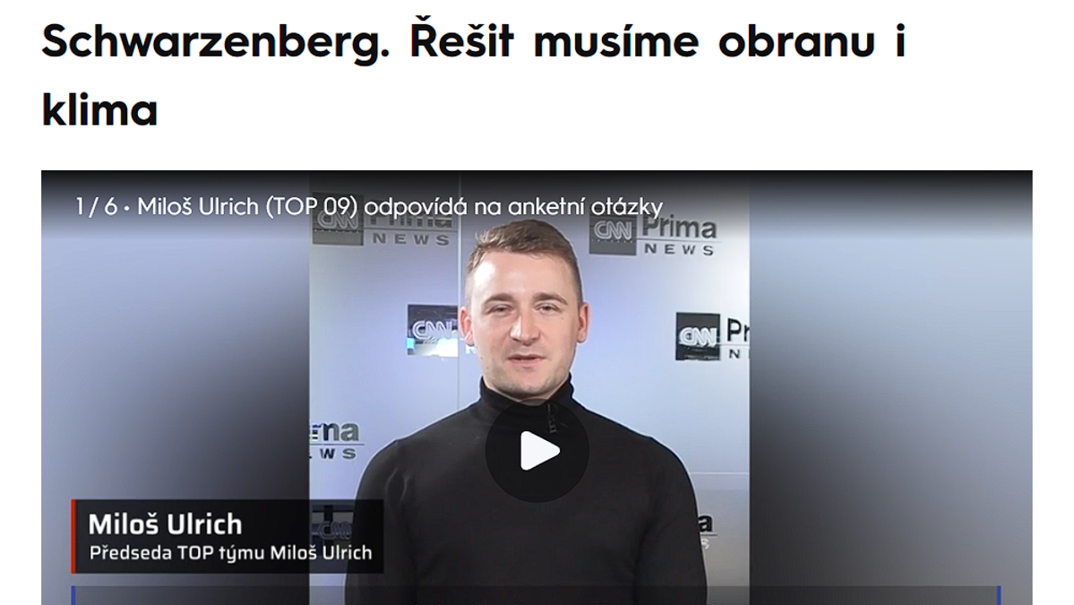 Ulrich z mladé TOP 09: Mým vzorem je Schwarzenberg. Řešit musíme obranu i klima