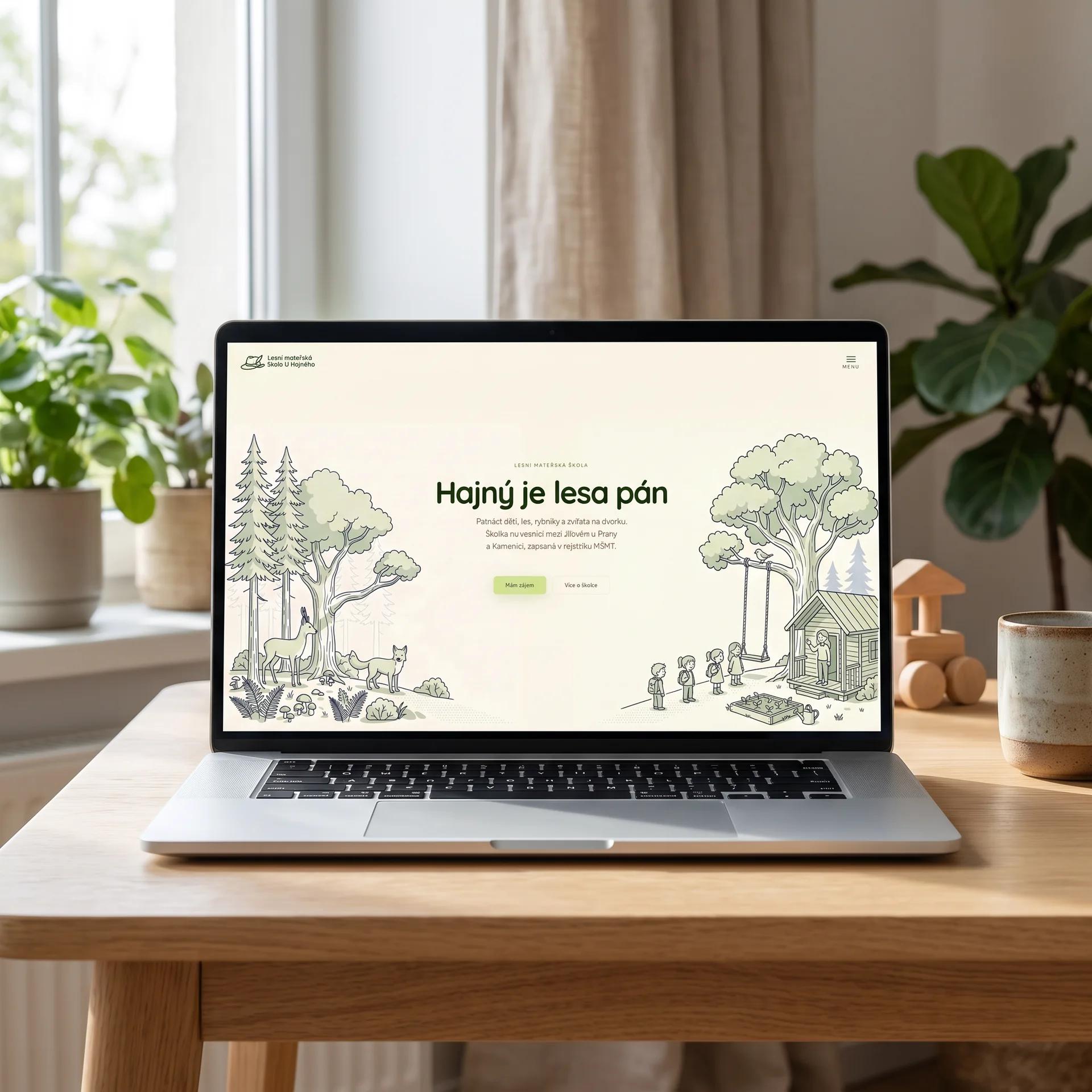 Ukázka webdesignu pro Lesní mateřskou školu U Hajného: úvodní stránka