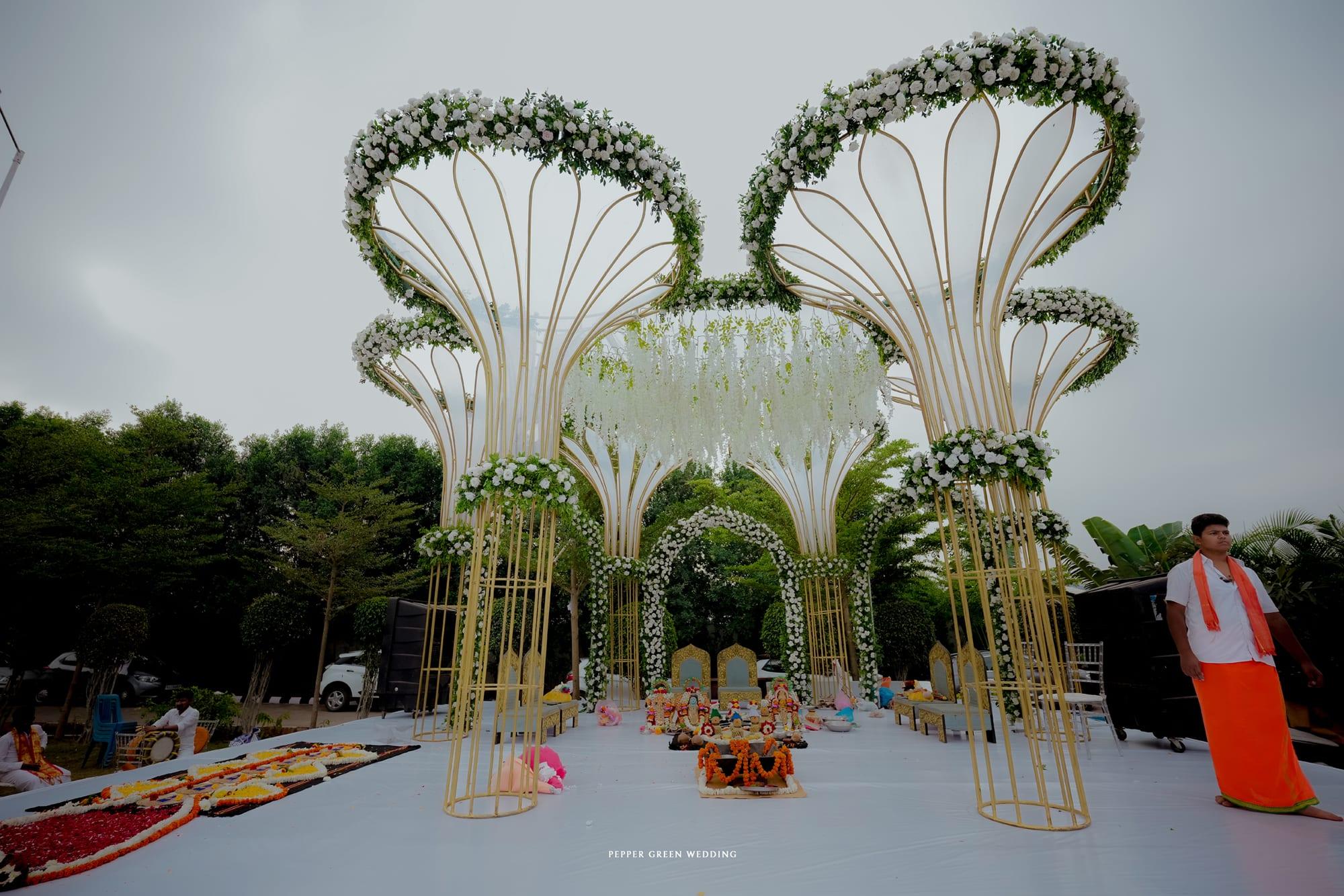 Round marigold installation on the lawn