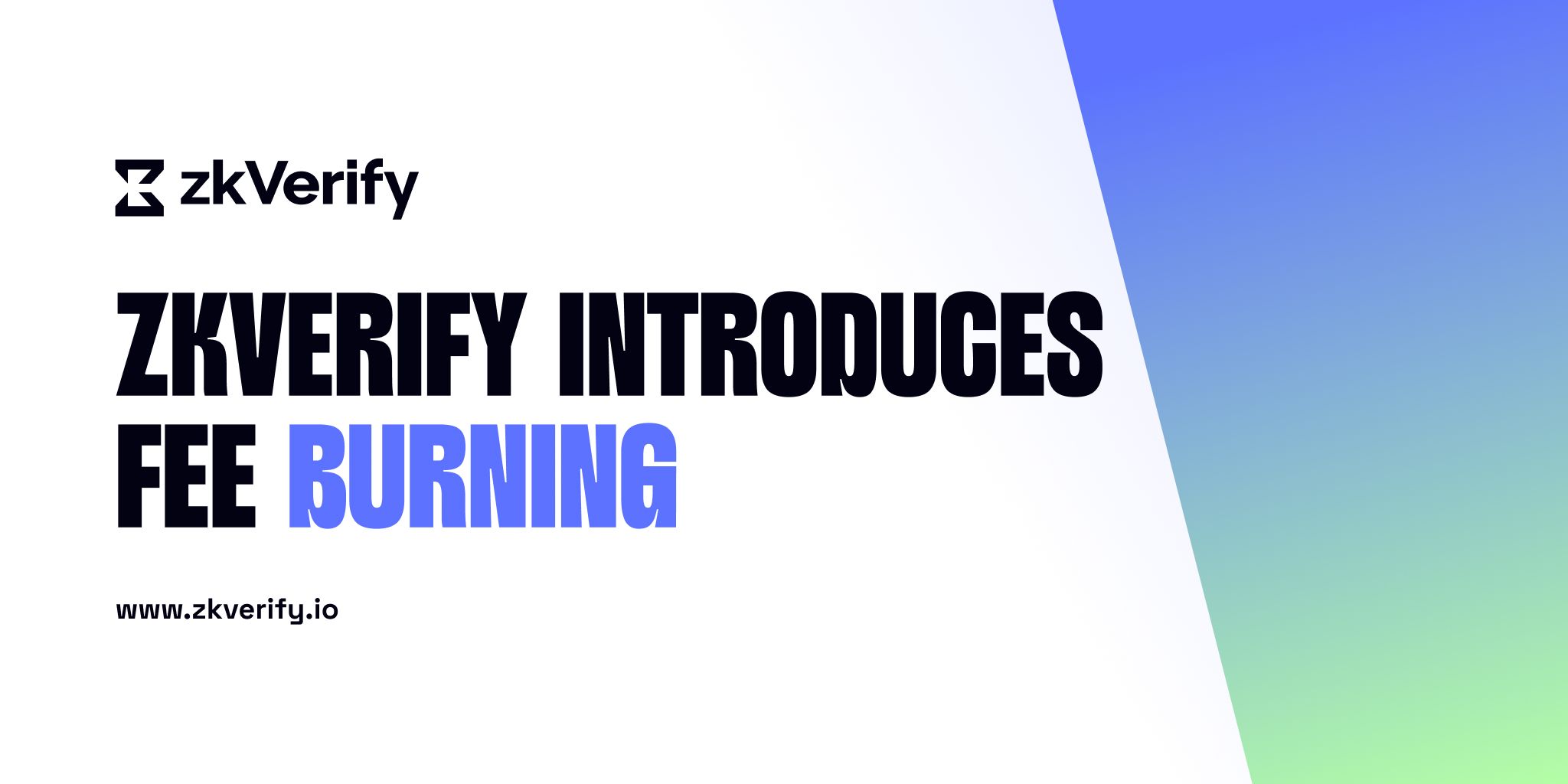 zkVerify logo and text "ZKVERIFY INTRODUCES FEE BURNING" with www.zkverify.io.