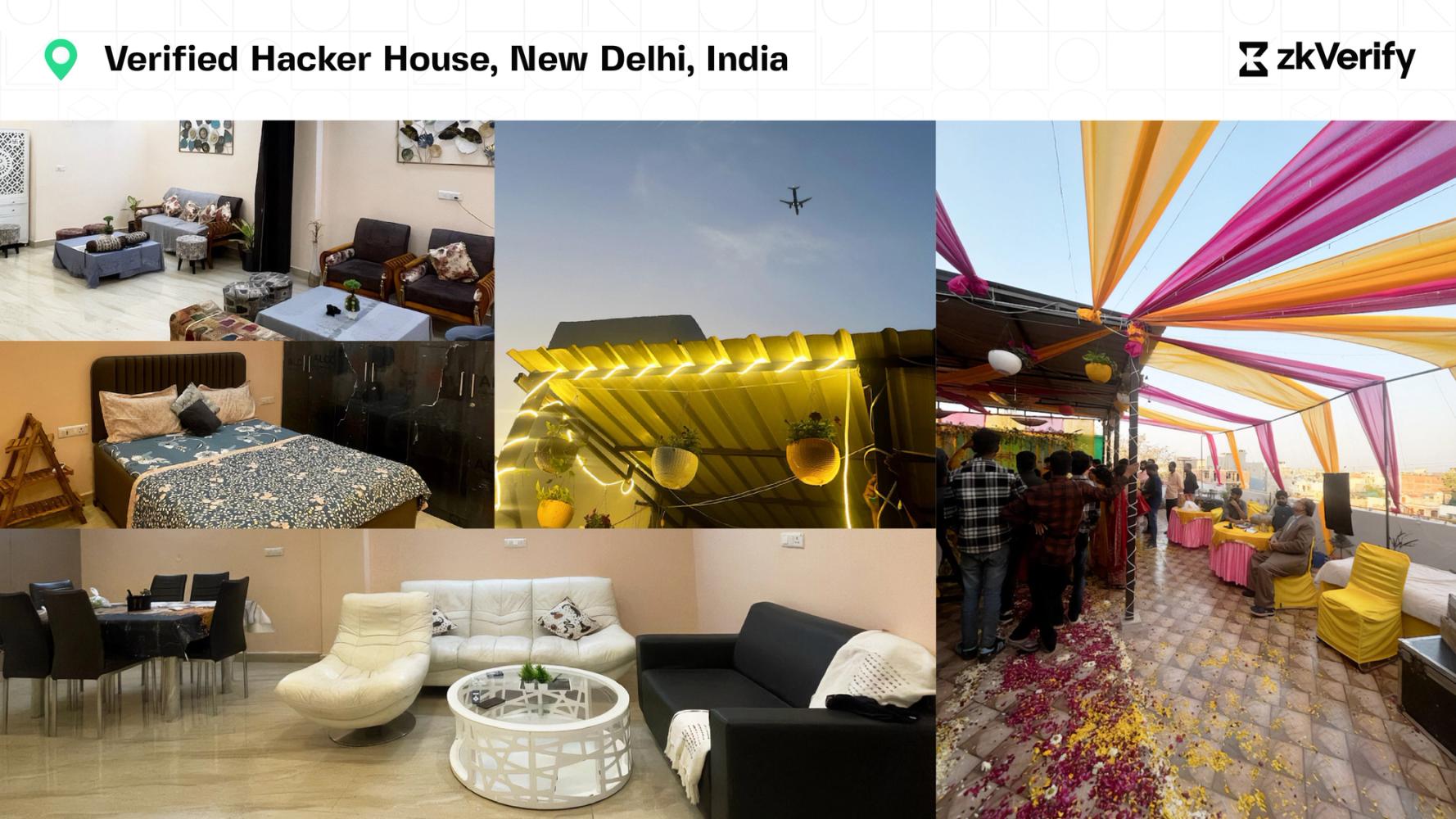 a collage of photos of a verified hacker house in new delhi , india .