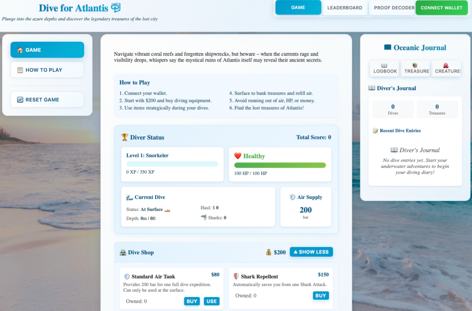 a screenshot of a game called dive for atlantis