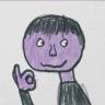 a child 's drawing of a purple face giving an ok sign