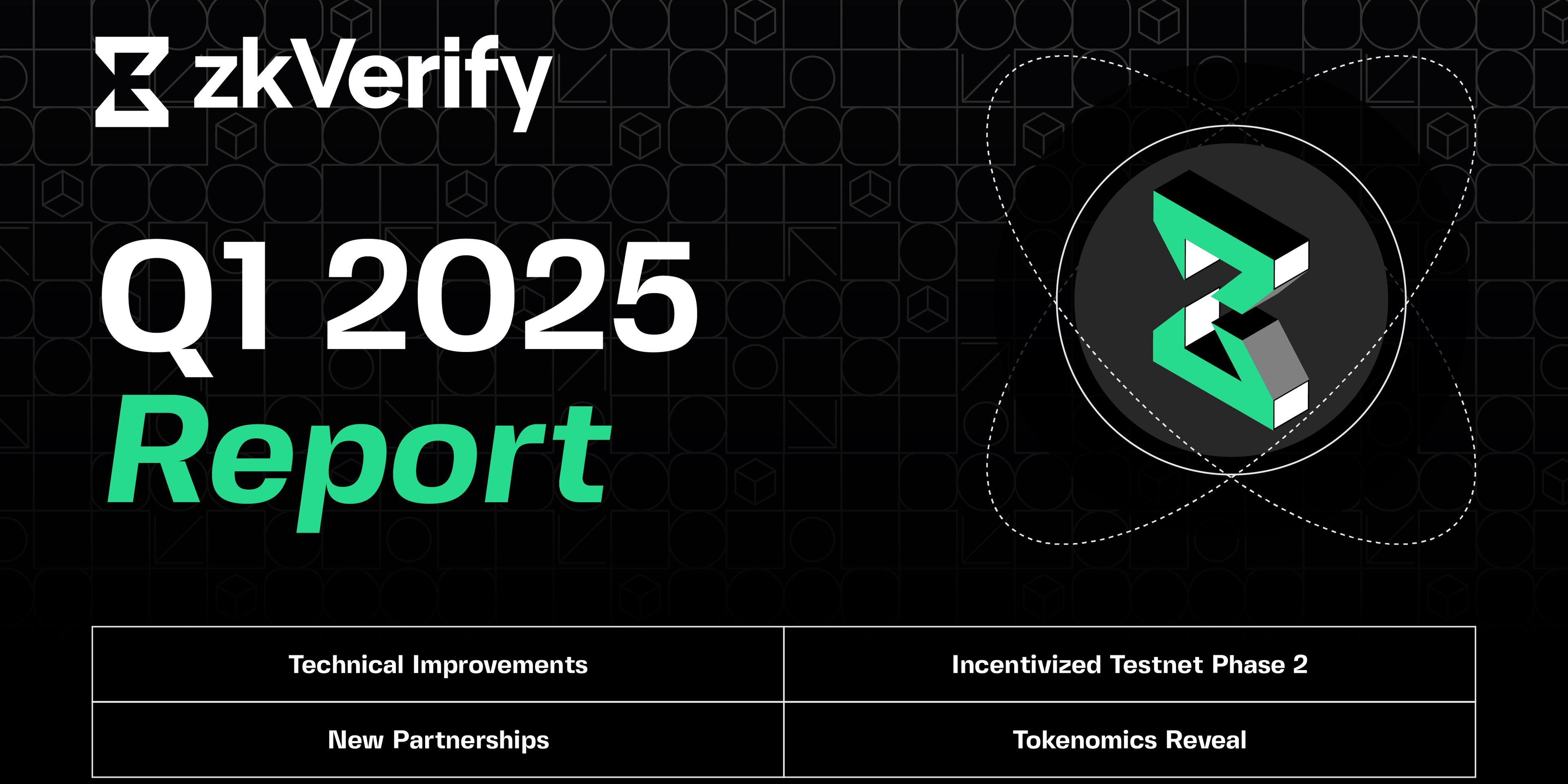 a black background with a green logo on it and the words `` zk verify q1 2025 report '' .
