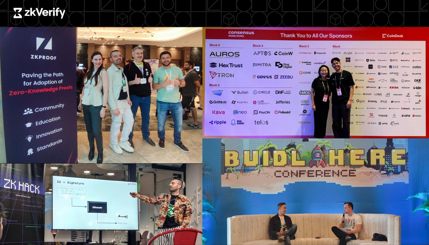 a group of people are standing next to each other at a conference .