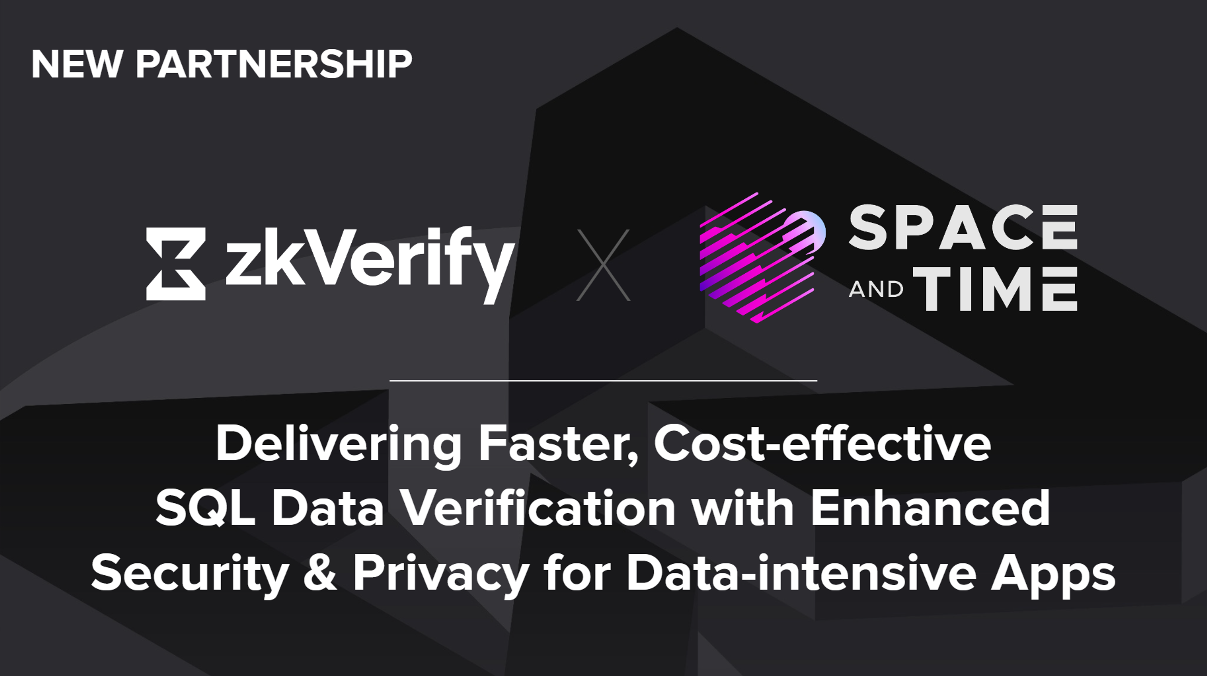 an advertisement for a new partnership between zkverify and space and time