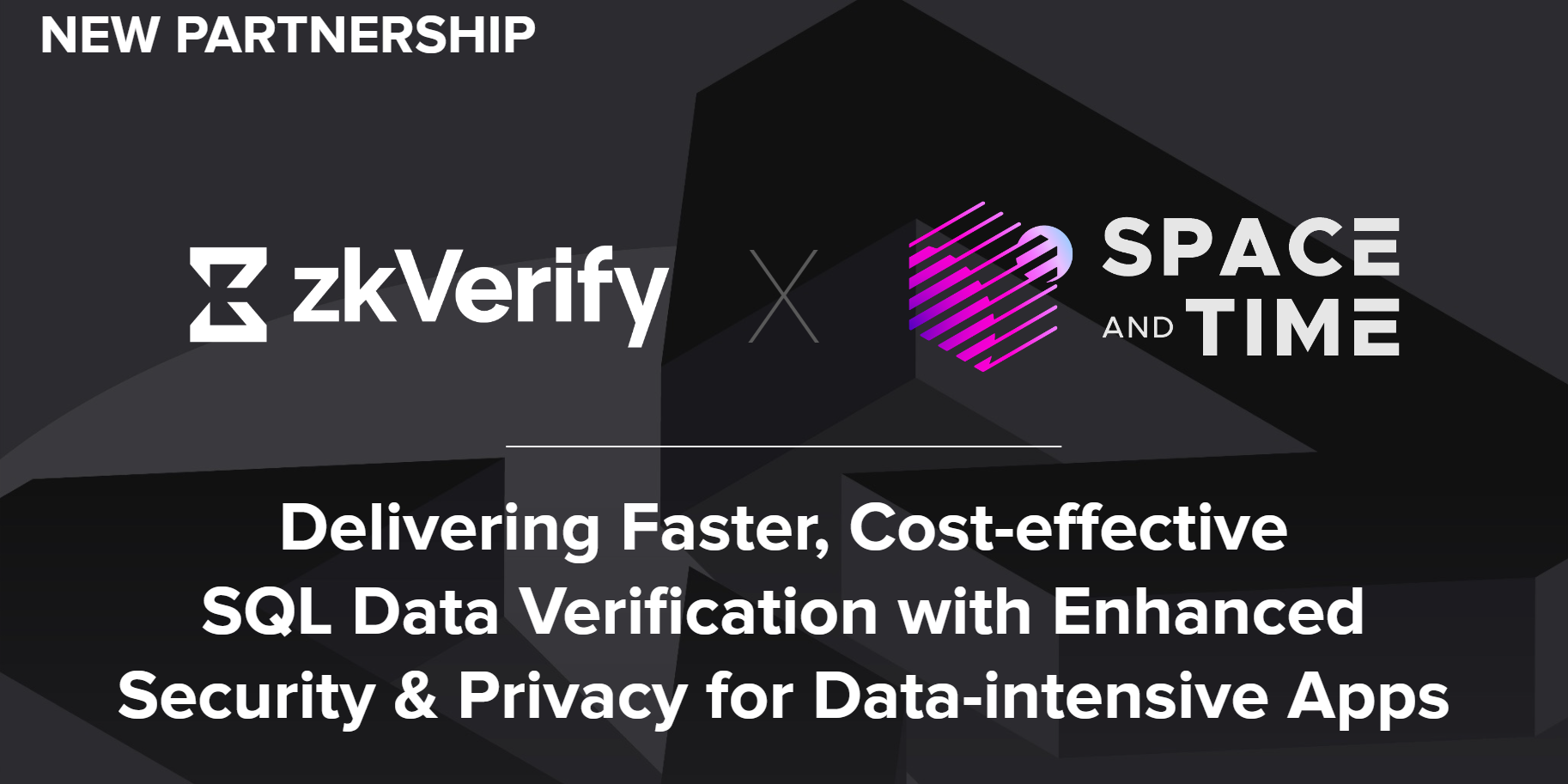 an advertisement for a new partnership between zkverify and space and time