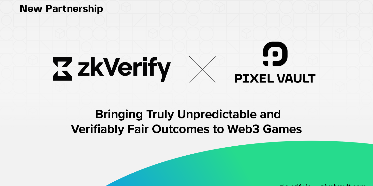 an advertisement for a new partnership between pixel vault and zkverify